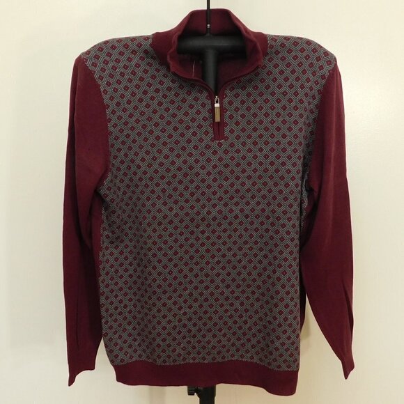 Men's Diamond-Pattern Quarter Zip Sweater - L - Picture 1 of 2